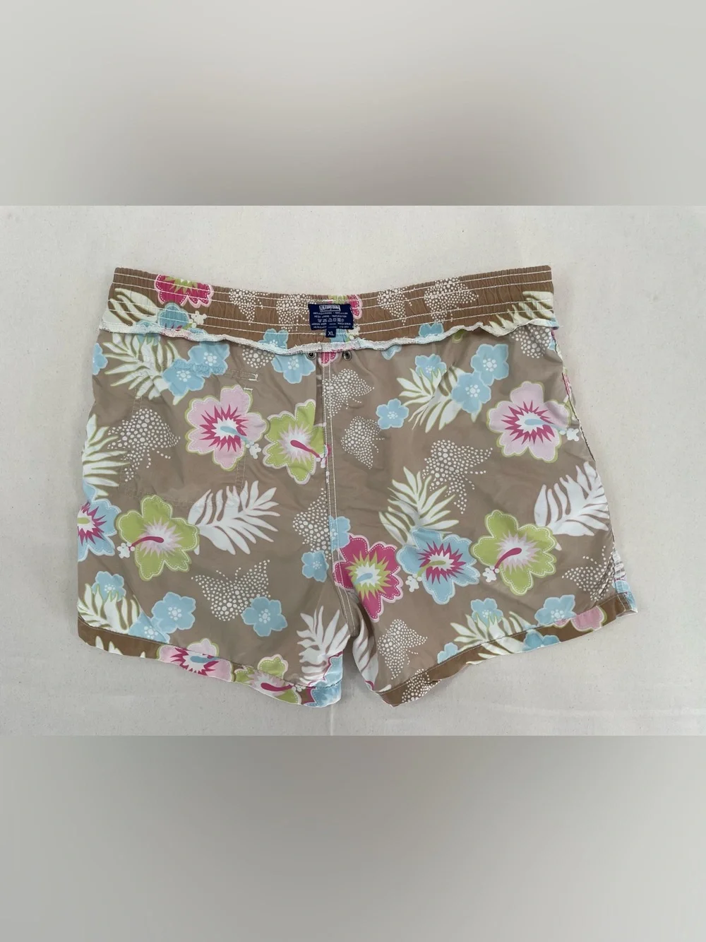 Vilebrequin Brown Floral Drawstring Swim Shorts with Blue Pink Green Accents